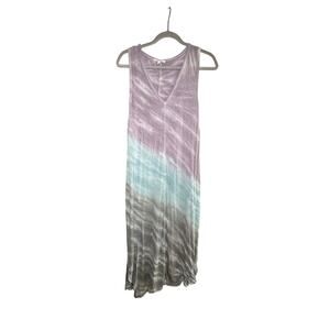 Splendid Maxi Dress Small Purple Blue Tie Dye Sleeveless V Neck Large